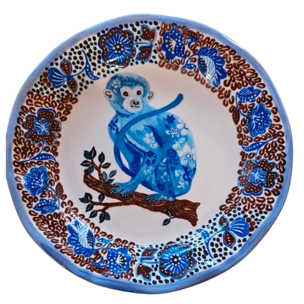 Nathalie Lete x Anthropologie Francophile Plate 10" Monkey Floral Design EUC